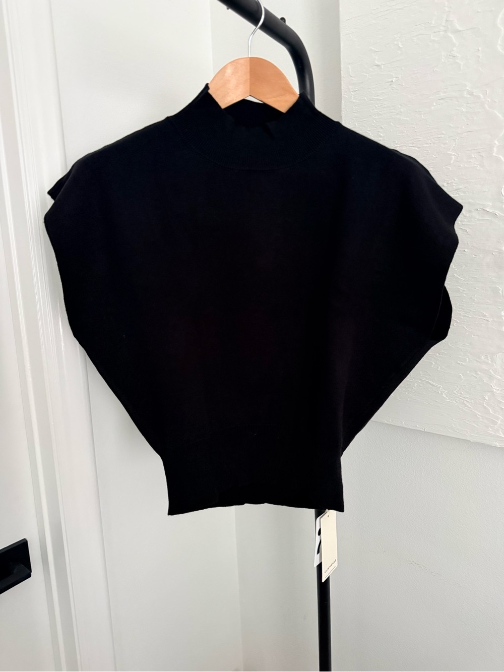 Commense Black Mock Neck Cap Sleeve Sweater